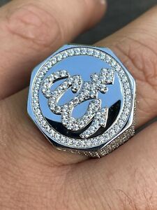 Real Solid 925 Sterling Silver Allah Islamic Arabic Ring Iced CZ Hip Hop