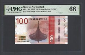 Norway 100 Kroner 2016 P54a Uncirculated Grade 66