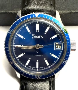 RARE Vintage 1970s SEARS DIVER MEN'S WATCH, BEAUTIFUL BLUE DIAL, 7J, RUNS, CLEAN - Picture 1 of 22