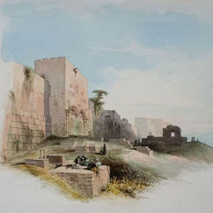 Autobuses Carl Ferdinand Jerusalén Puerta Dorada Escuela de Chinkel signo acuarela alrededor de 1850 - Imagen 1 de 3