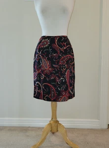 Casual Corner Black and Red Paisley Beaded Silk Skirt With Lining Ladies Size 8 - Picture 1 of 7