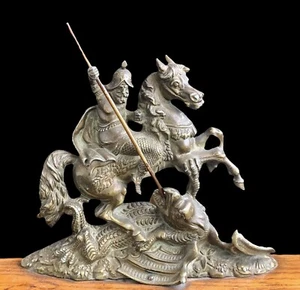 Saint George and the Dragon Bronze Sculpture ~ Antique Inkstand - Picture 1 of 8