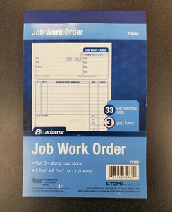 ABFT5868 Adams Job Work Order Book  3-Part Carbonless 33 Sets Each - PACK OF 10  - Picture 1 of 3