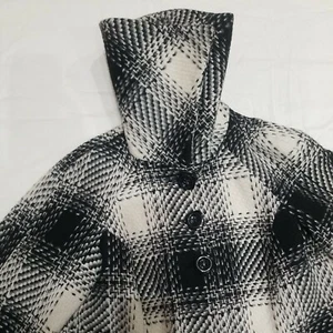 Womens BHS Plaid Coat Buffalo Print Wool Blend Black White Wide Collar Grey UK14 - Picture 1 of 12