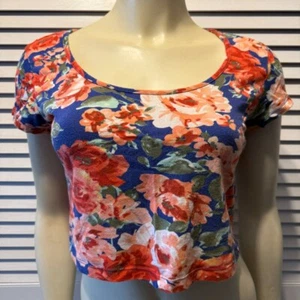Top corto floral Ambiance Apparel para mujer, talla L, azul y naranja - Imagen 1 de 6