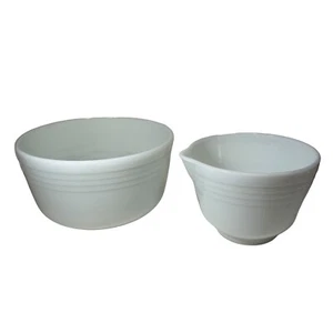 Vintage Pyrex weiß Glas gebändert Rührschüsseln #10 #25 mit Ausguss Hamilton Beach - Bild 1 von 7