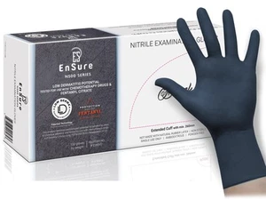 EnSure Low Derma Gray Black Powder Free Nitrile Exam Gloves, Extended Cuff - Picture 1 of 6