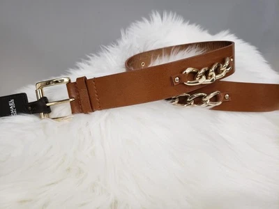NEW Michael Kors BROWN Leather Gold Chain Belt Size Large - Image 1 of 4