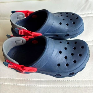 Iconic Crocs Comfort Navy/Red Kids Size J 1 Wide Backstrap Slip on Clog Croc - Picture 1 of 5