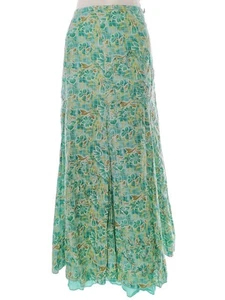 Size 10 (38) Green Long Maxi Skirt Cotton 100% Plaid Frill - Picture 1 of 5