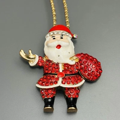 圣诞老人圣诞项链时尚水钻珐琅红色和金色节日新品 — 第 1/4 张图片