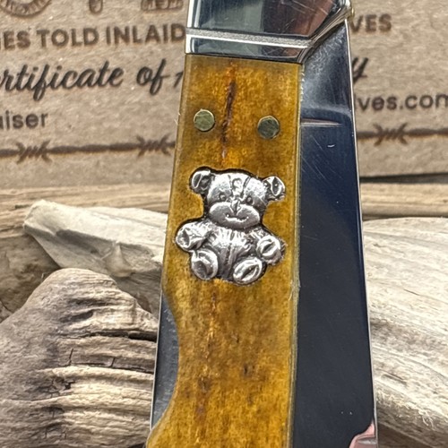 Case XX Knife NEW Custom 3D Silver Inlay Teddy Bear Antique bone Mini ...