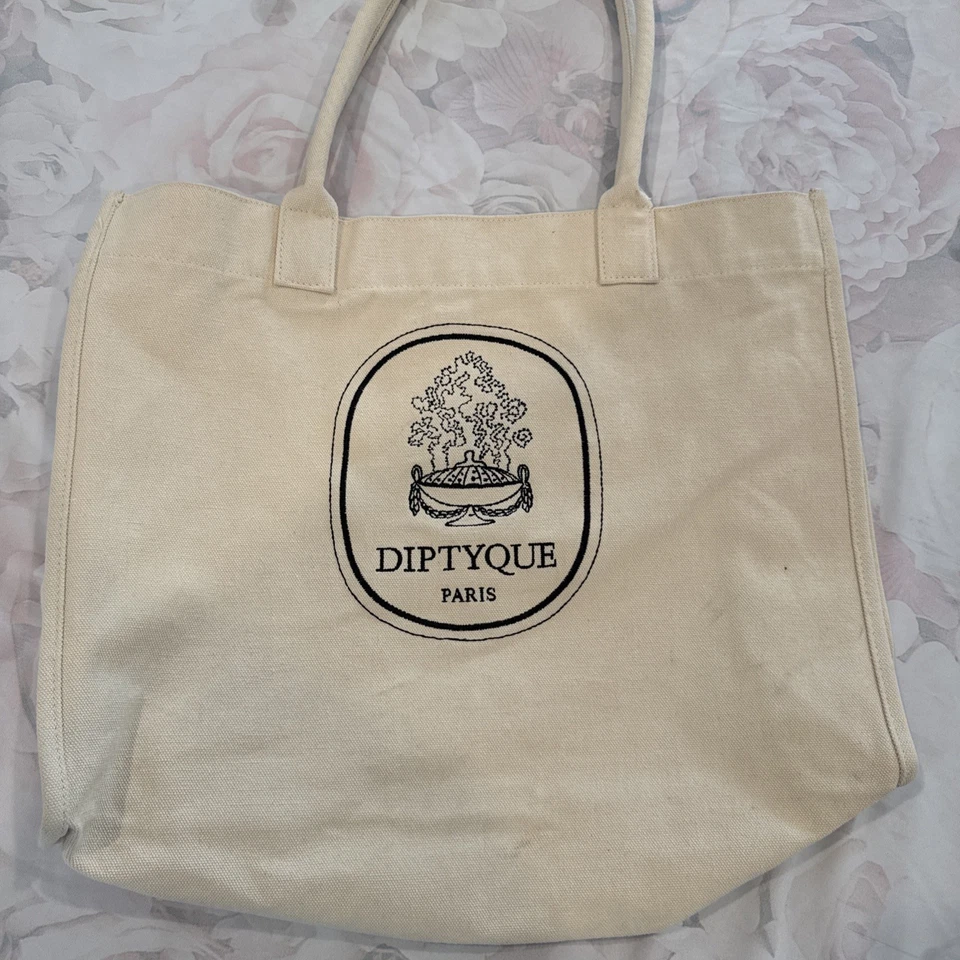DIPTYQUE LIMITED EDITION EMBROIDERED CANVAS TOTE BAG COTTON BEACH Zip Pocket - Image 1 of 4