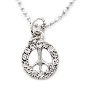 Clear Stone Silvertone Peace Sign Symbol Charm Anklet Ankle Chain Bracelet AK62 - Picture 1 of 1