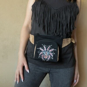 Spider Fanny pack, Designer Hip bag, Black denim waist purse for women Handmade - Picture 1 of 12