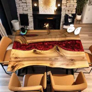Custom Red Epoxy Resin Table – Live Edge River Table Handmade Wood Design - Picture 1 of 11