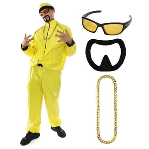 MENS 90'S RAPPER COSTUME YELLOW TRACKSUIT GANGSTER NOVELTY ADULTS FANCY DRESS - Picture 1 of 12