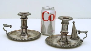 Pair Silver-plate Sheffield Chamber Stick Candle Holder with Snuff - Picture 1 of 10