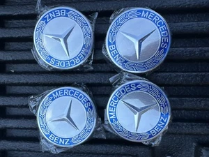 4 Pcs Set Mercedes-Benz Wheel Center Caps Emblem Dark Blue Laurel Wreath 75mm - Picture 1 of 3