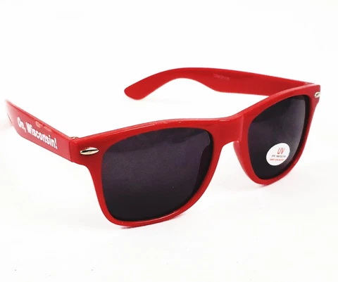 On Wisconsin! UW Badgers Red Wayfarer Style Sunglasses NEW SGA Promo Sun Glasses Cover