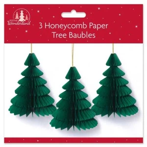 Pack of 3 Paper Honeycomb Christmas Tree Baubles - Picture 1 of 2