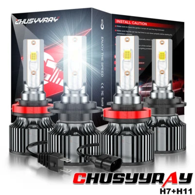 适用于现代 Tiburon 2007 - 2008 LED 车头灯高低光束+雾灯泡套件 — 第 1/4 张图片