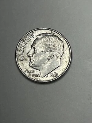 1961 Roosevelt Dime Ten 10 Cents Coin 90% Silver *ERROR* N GOD E TRUST - Image 1 of 4