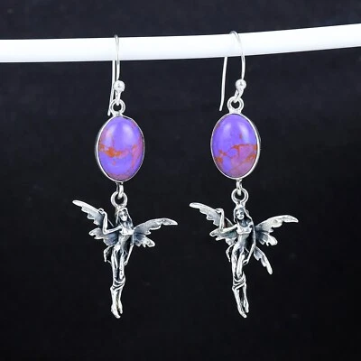 Viola Turchese Orecchini Fairy Design 925 Argento Gioielli Per Nuovo Anno Regali - Immagine 1 di 4