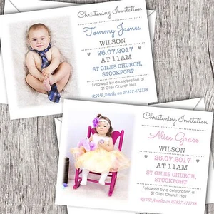 Personalised Christening Invitations Photo - Baptism/Holy Communion - Girl/Boy - Picture 1 of 3