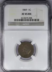 1869 Indian Head Cent 1c NGC XF45 EF45 - Picture 1 of 2