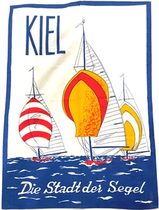 Toalla de té vintage KIEL Alemania veleros - Imagen 1 de 5