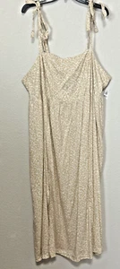 Old Navy 3XL Tie-Shoulder Beige Floral Print Midi Swing Dress Slit Cottage NWT - Picture 1 of 12