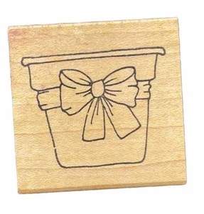 Garden Pot Plants Flower Container Bow Ribbon Gift Party Favor Wood Rubber Stamp - Picture 1 of 3