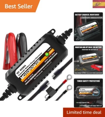 MOTOPOWER Cargador 12V 800mA: Seguridad Multinivel y Garantía de 2 Años - Imagen 1 de 4