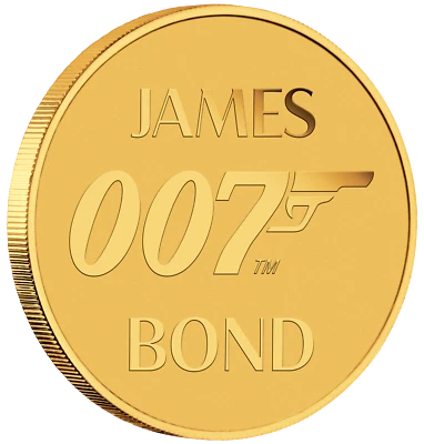Moneda de oro puro 0,5 gramos James Bond 2020 007 de $2 en tarjeta Foto 1 de 4