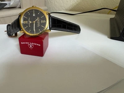 Men's  Swiss Legend Automatic Blue Sandstone  dial watch with XL black band - Image 1 of 4