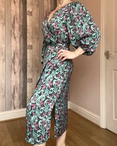 Wallis Petite Paisley Wrap around Summer Balloon Sleeve Dress Size 10 - Picture 1 of 8