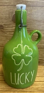 Rare RAE DUNN Irish St. Patrick's Day Green LUCKY Shamrock Ceramic Jug HTF - Picture 1 of 6