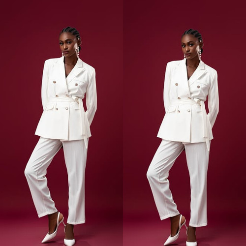 VETEMENTS Set 2 pezzi tute donna con cintura moda bianco donna abbigliamento formale ufficio lavoro