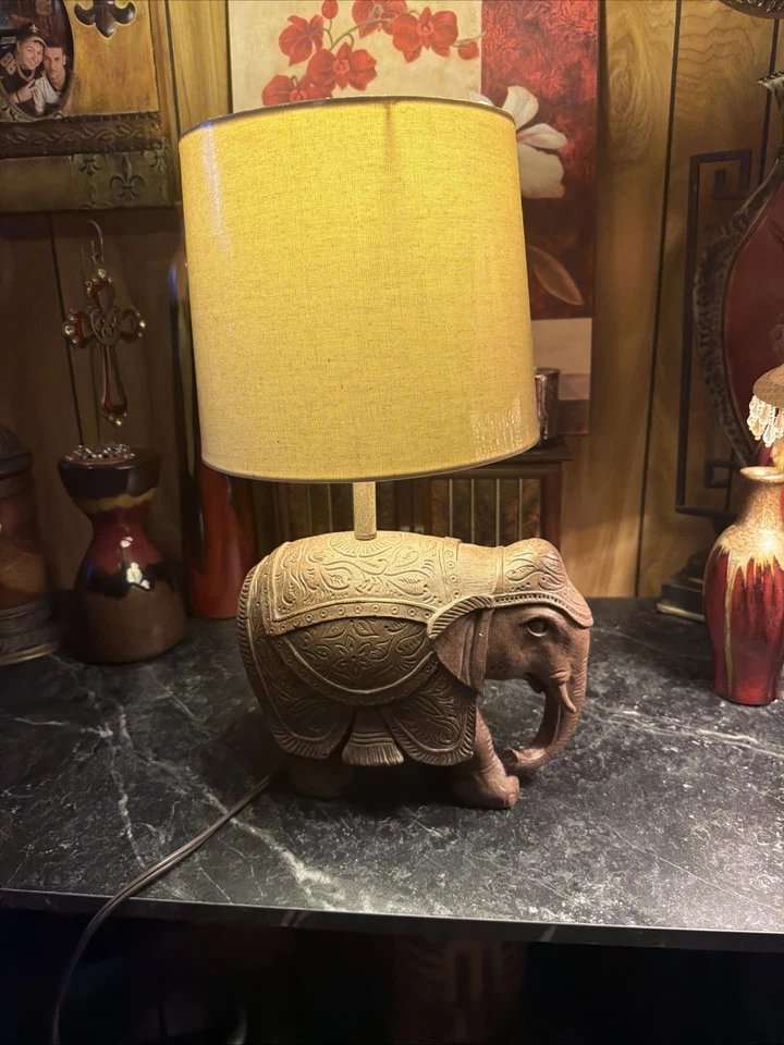 Unique 18" Indian Decor Elephant Lamp with Shade - Image 1 of 4