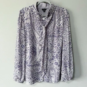 Ann Taylor Shimmer Clip Paisley Schleife Bluse Lila Gold Metallic Gr. XL NEU - Bild 1 von 16