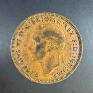 1944 Great Britain 1 Penny – George VI, Well‑Worn Detail - Picture 1 of 4