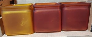 Frosted Glass Storage Jars 3pcs Yellow Amber Square Candle Holder - Picture 1 of 5