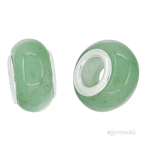 Grüner Aventurin Stein Europäisch Charm Perle mit Sterlingsilber Kern 1 Stck. #94192 - Bild 1 von 1