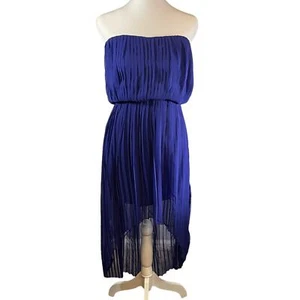 Vintage English Rose Strapless Pleated Hi Low Cocktail Dress Chiffon SIZE MEDIUM - Picture 1 of 8