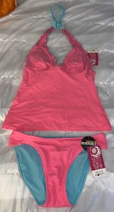 Hula Honey 2 Piece Swimsuit Tankini Top & Reversible Bikini Bottom S (B1) - Picture 1 of 4