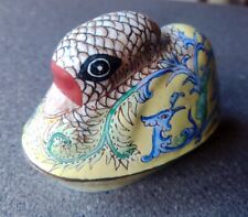 Chinese Mandarin Duck Trinket Box Pot  Hand Enamelled Imperial Yellow Enamel 