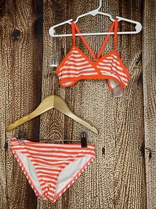 Old Navy Kids Girls 2 Piece Bikini Swim Set Size Small (6-7) Striped Orange - Picture 1 of 7