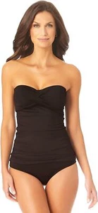 Anne Cole ESF10062 Women's Twist Front Shirred Bandeau Tankini Top, Black, XL - Picture 1 of 3