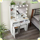 White Dressing Table W/ LED Lighted Mirror Stool Drawers Vanity Set Makeup Desk